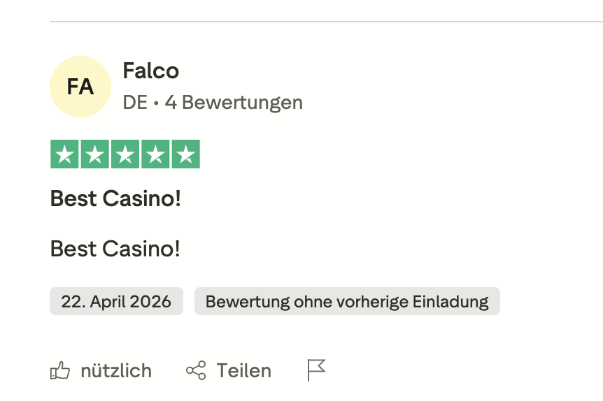 Trustpilot-Bewertung 5 Sterne von Falco über AFKSpin Casino